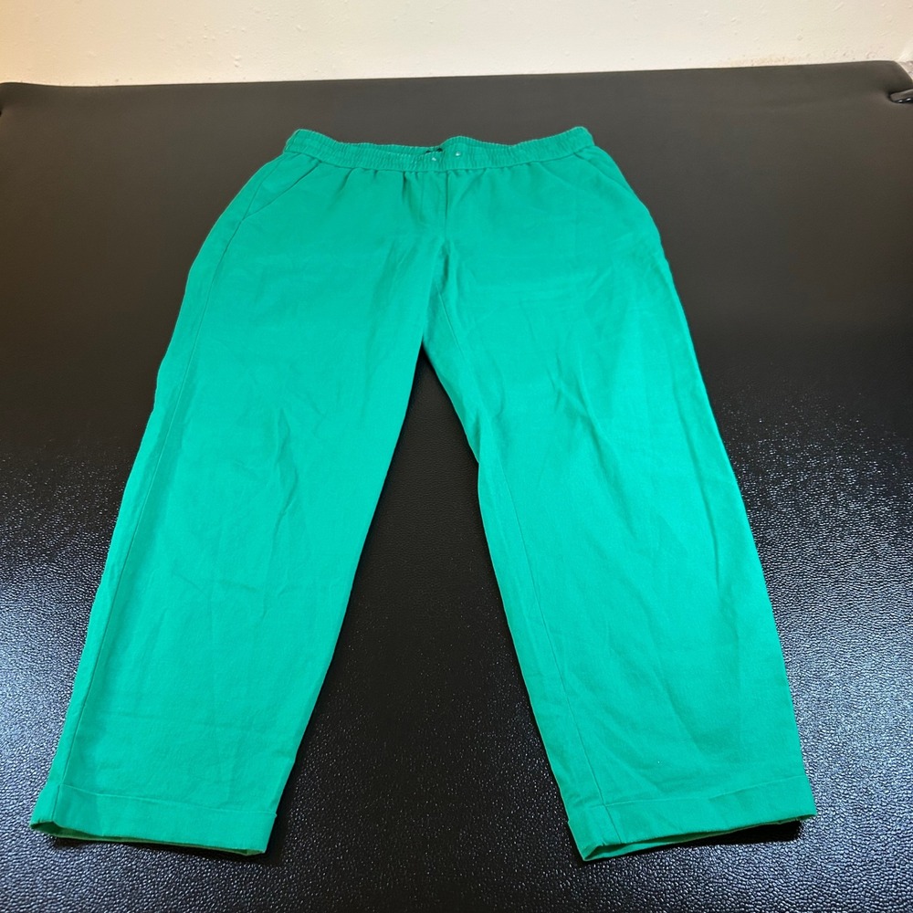 J. Crew Green Cropped Pants Elastic Waist Casual Comfy Green Womens 10‎ 32x25.5"